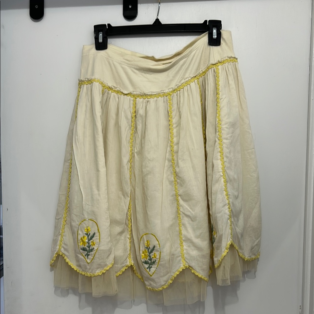 Free People Cream Bubble Skirt with Ruffled Embellishments